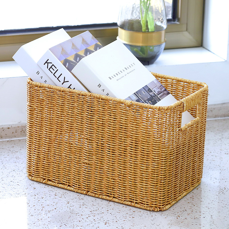 Imitation rattan cabinet storage basket woven storage basket living room snacks grocery storage box toy basket clothes storage box