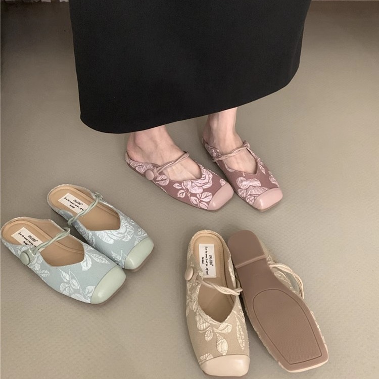Wanwanfeng temperament new Chinese style bag-toe half-slippers for women's skirt soft sole single shoes fairy kicks