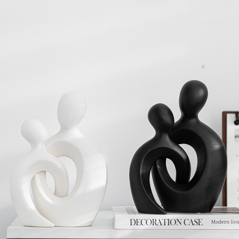 Simple abstract couple body snuggling ceramic home decorations