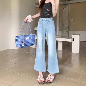 Real photos of summer high waist slimming elastic laces without slim legs jeans and trousers