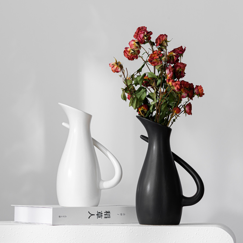 Black and white matte lift pot ceramic vase modern simple home soft decoration ornament