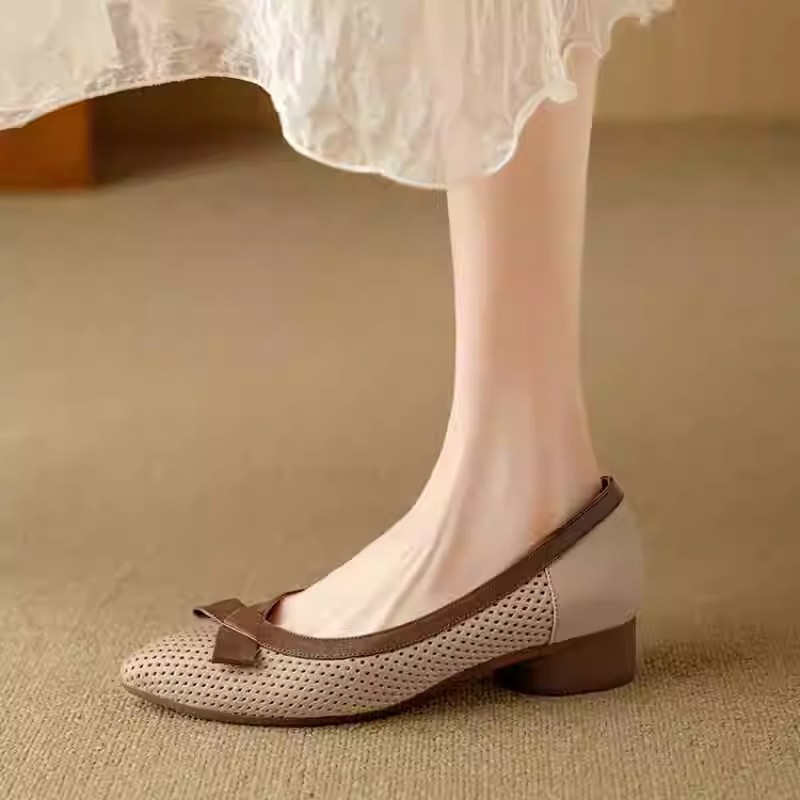 Summer pointed-toe single shoes for women with shallow mouth flat bow fairy style simple soft leather bean dou scoop shoes