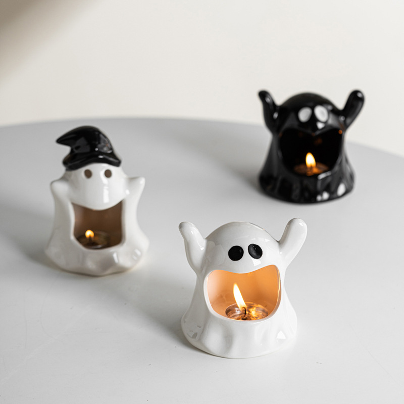 Cute ghost multicolor ceramic candlestick craft Halloween atmosphere decoration ornaments