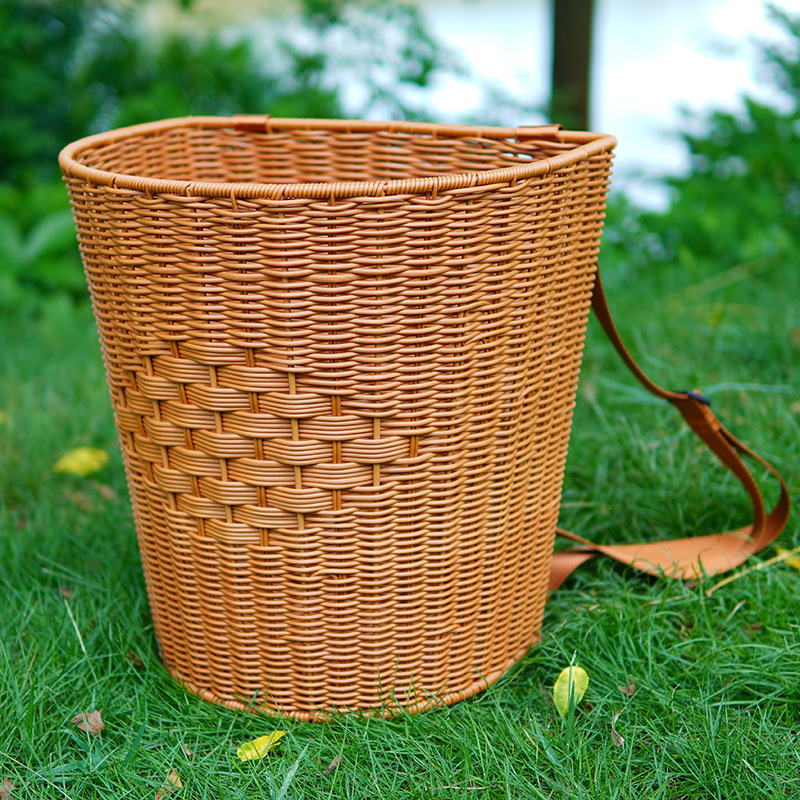 Imitation rattan reinforced back basket grocery shopping shoulder basket outdoor mushroom picking basket picnic basket hand-woven storage basket