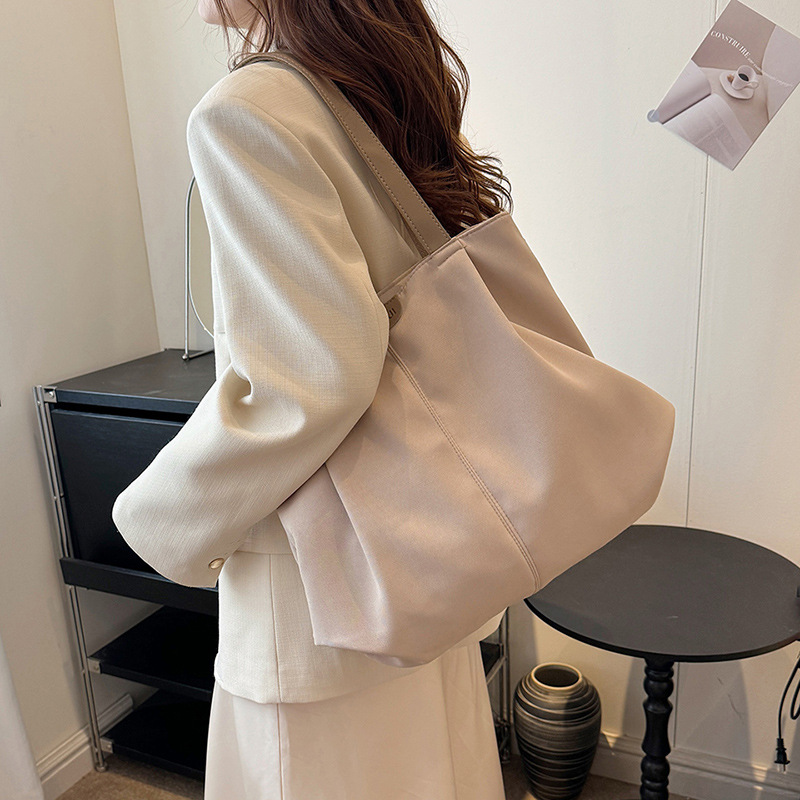 Solid color large capacity canvas tote bag for women Japanese casual college students in class shoulder bag
